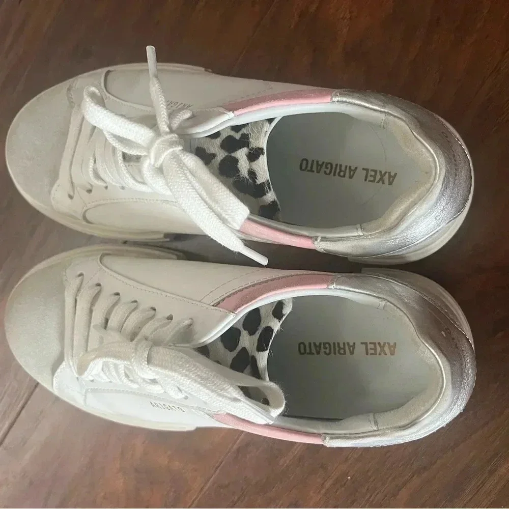 Axel Arigato Distressed Sneakers- White leather, with gray suede- Size 7.5